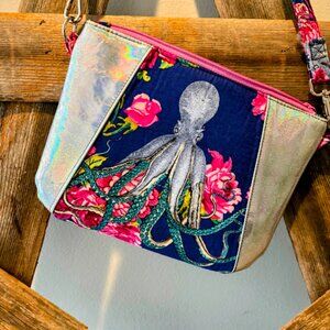 Octopus and Rose Iridescent crossbody bag-Handmade
